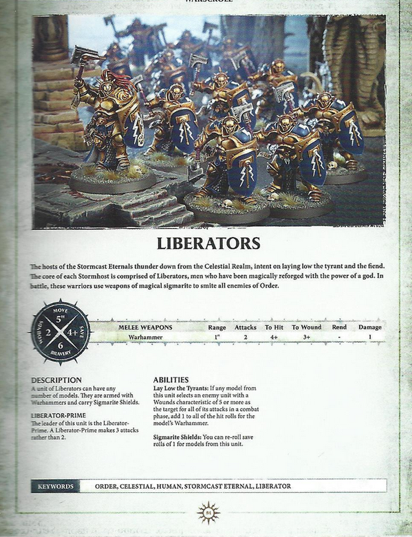 Warhammer AOS Warscroll Liberators